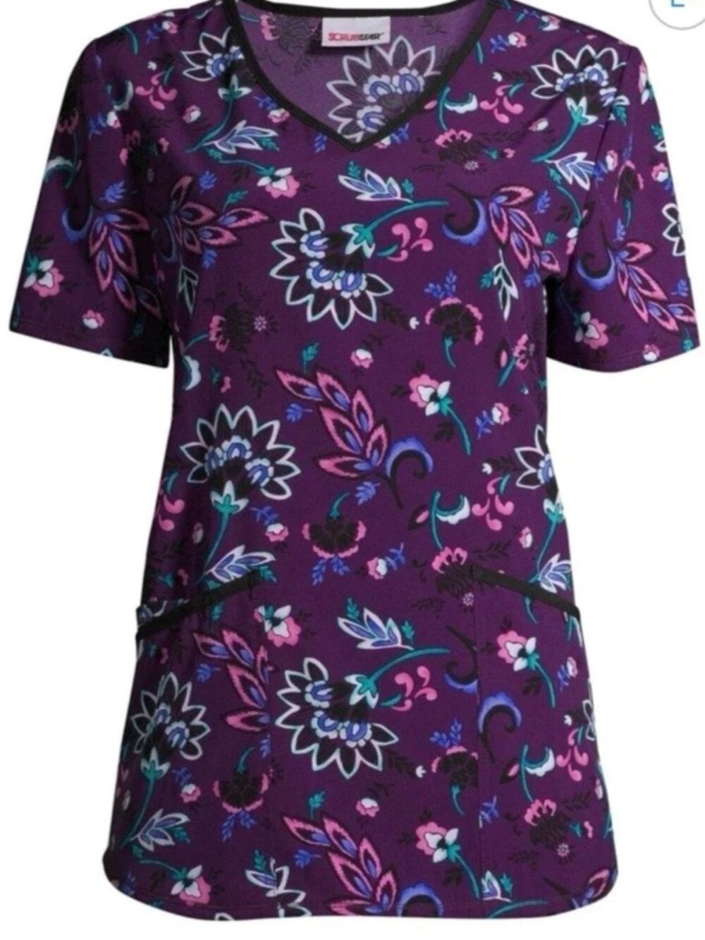 NWOT Scrubstar Women's "Lovely Paisley" V-Neck Print Scrub Top Size MEDIUM